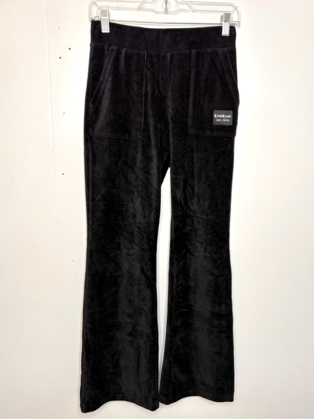 bebe x Ciara Pants Womens Medium Black Ribbed Flare Low Rise Pull On Stretch sof